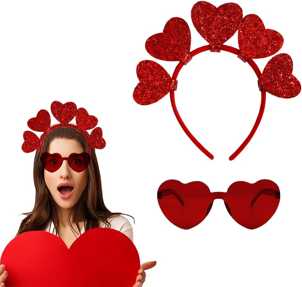 Glitter Heart Headband Sunglasses Set for Valentines Day