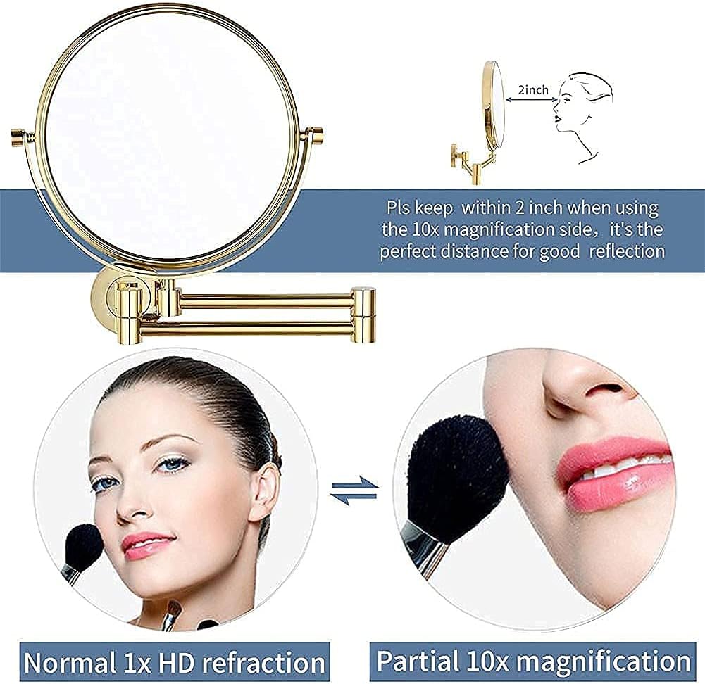 LCARY Wall Mirror with 10X Magnification Gold 1