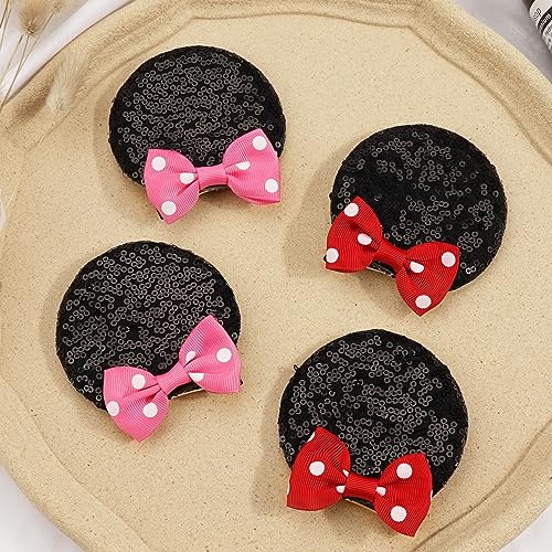 Ayesha Mouse Ears Hair Clips 4PCS Costume Bows for Baby Girls