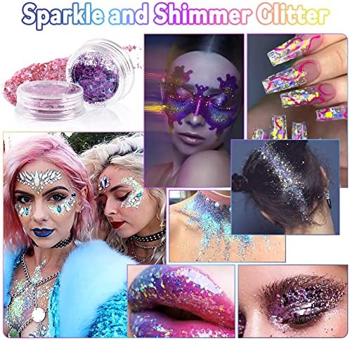 Laza Body Glitter - 2 Jars Pink Iridescent Sequins with Glitter Glue