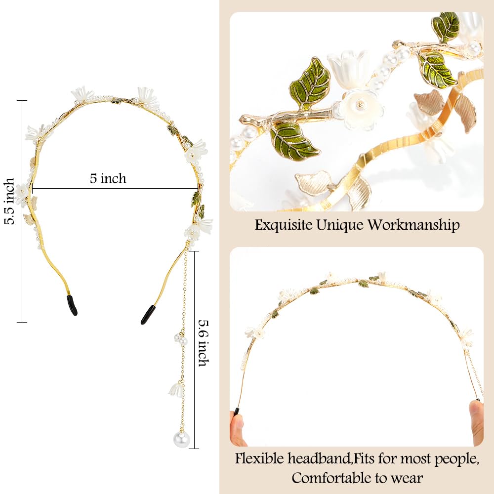 AHONEY Floral Headband with Gold Leaf and Crystals