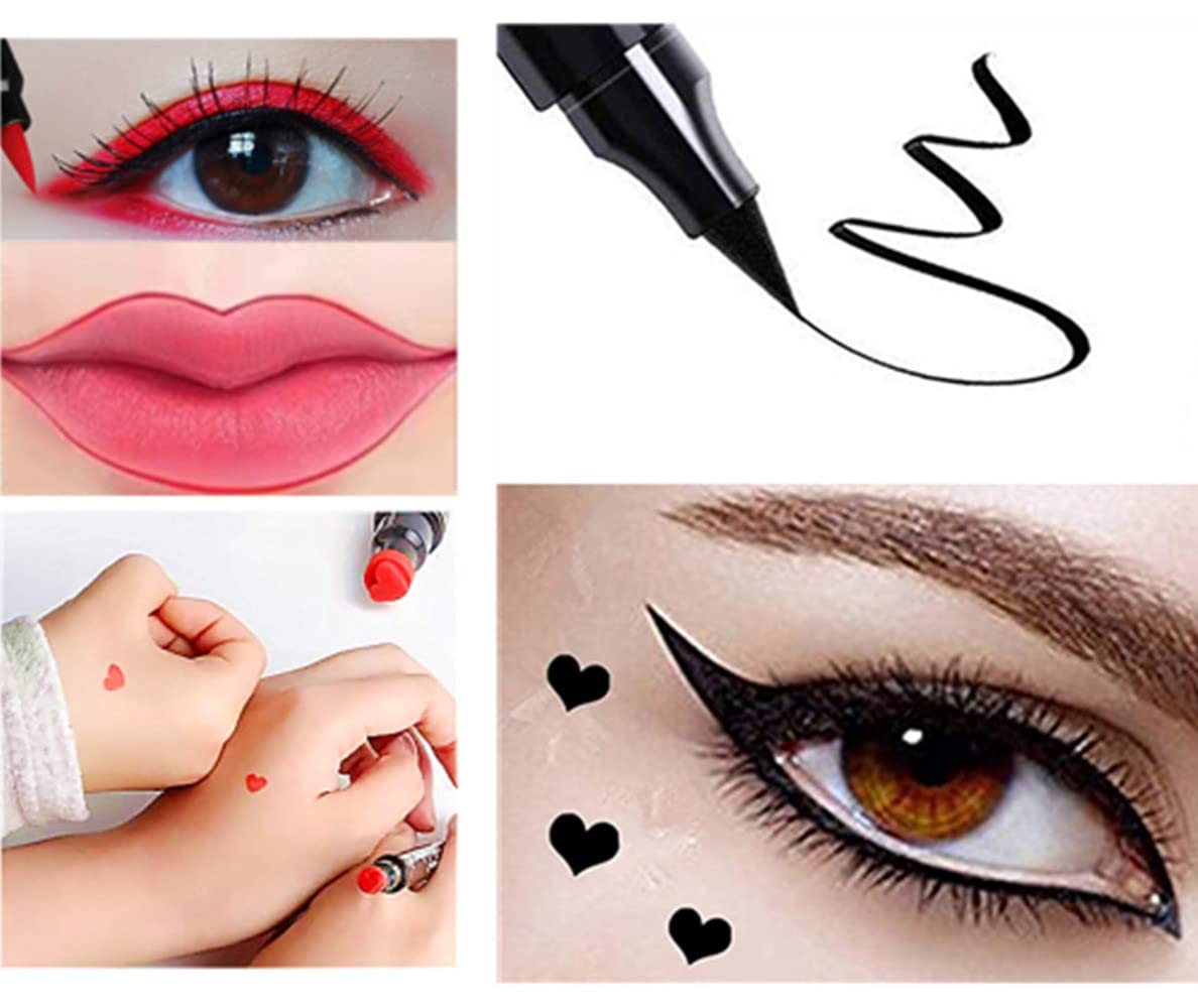Go Ho 2PCS Waterproof Liquid Eyeliner Stamps Black Red Heart Design