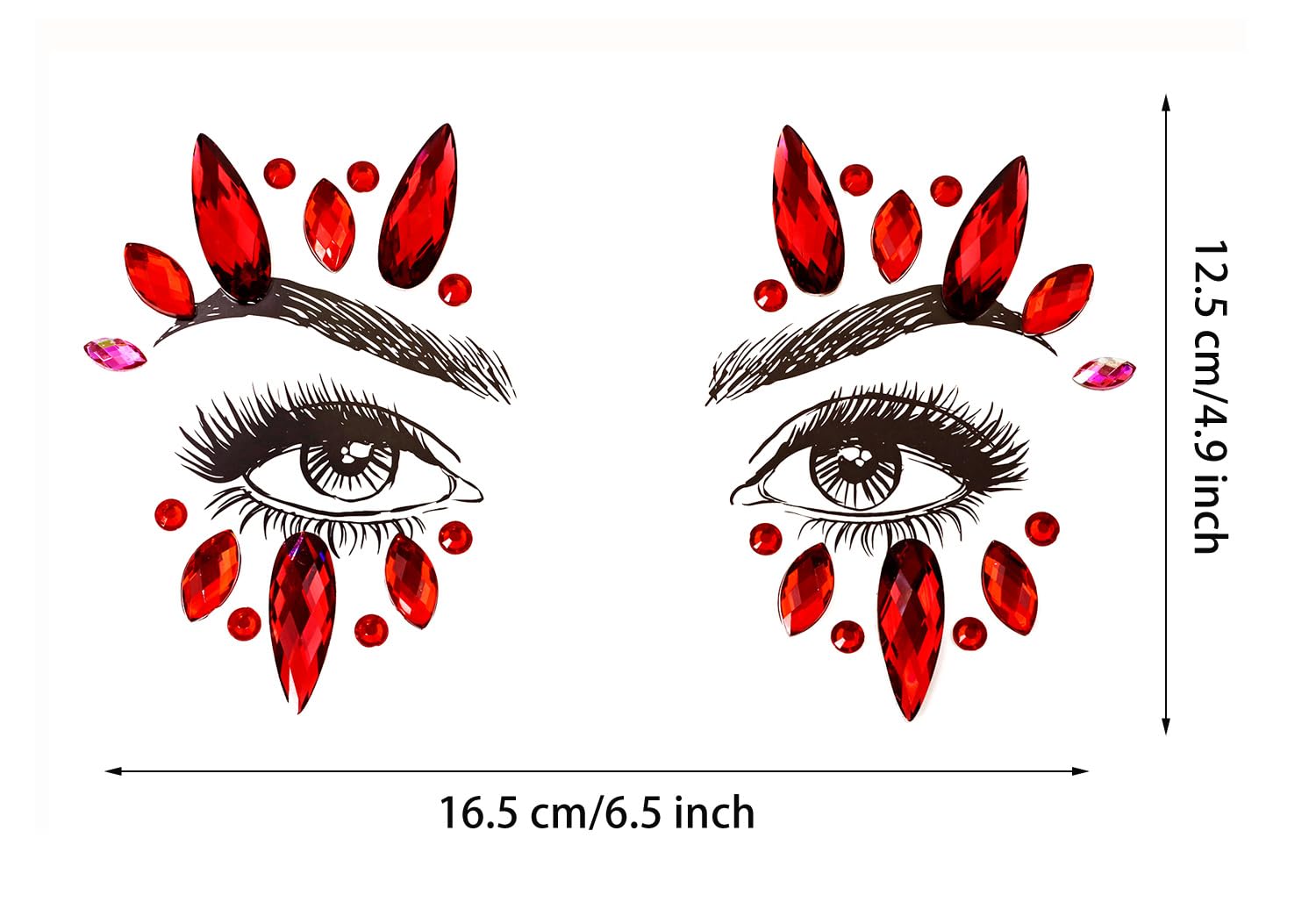 Face Jewels Stick On Costume Gems for Halloween Party Red