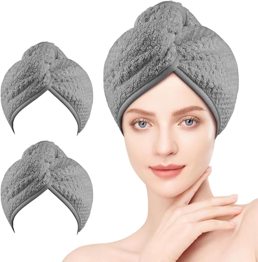 HOMEXCEL Microfiber Hair Towel Wrap 2 Pack Grey