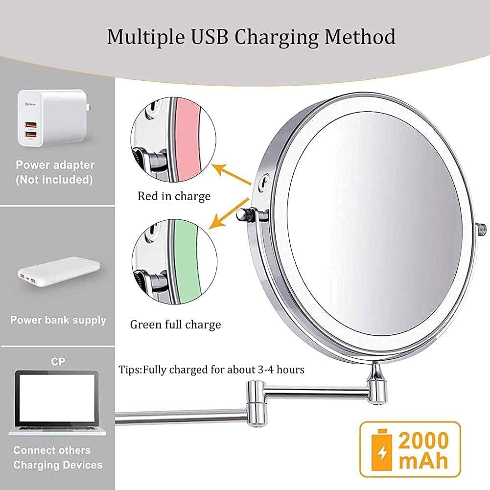 USB Rechargeable Wall Mounted Makeup Mirror with 5X Magnification
