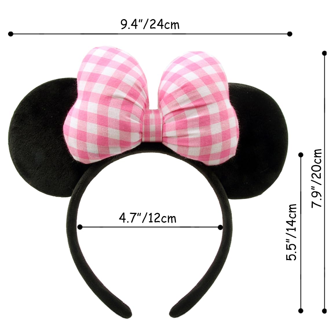 Dolebao 3D Mouse Sequin Ears Headband - Pink and White Plaid