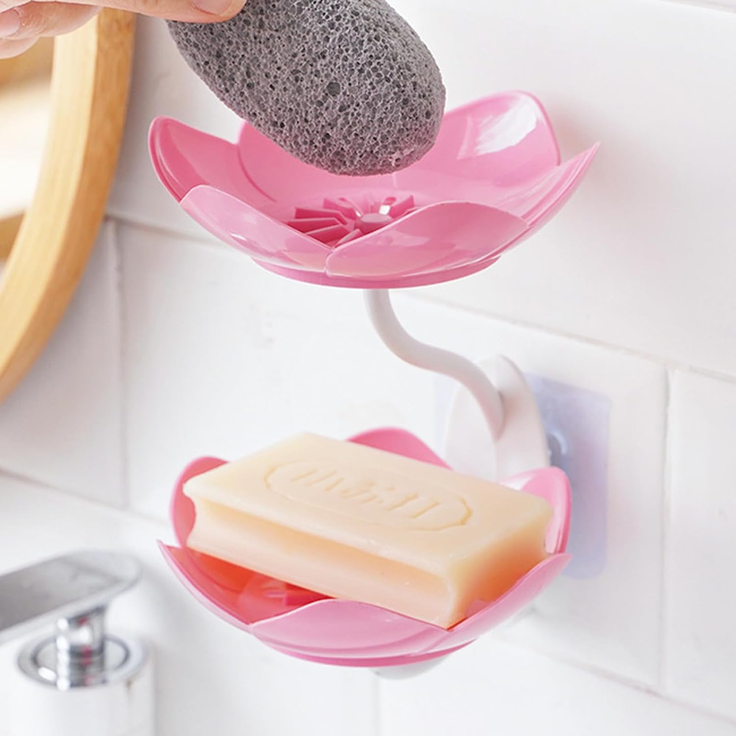 XISAOK Strong Adhesive Wall Soap Dish with Lotuses Design