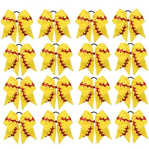 16PCS 8 Inch Cheer Hair Bows Ponytail Holder Elastic Band for Girls
