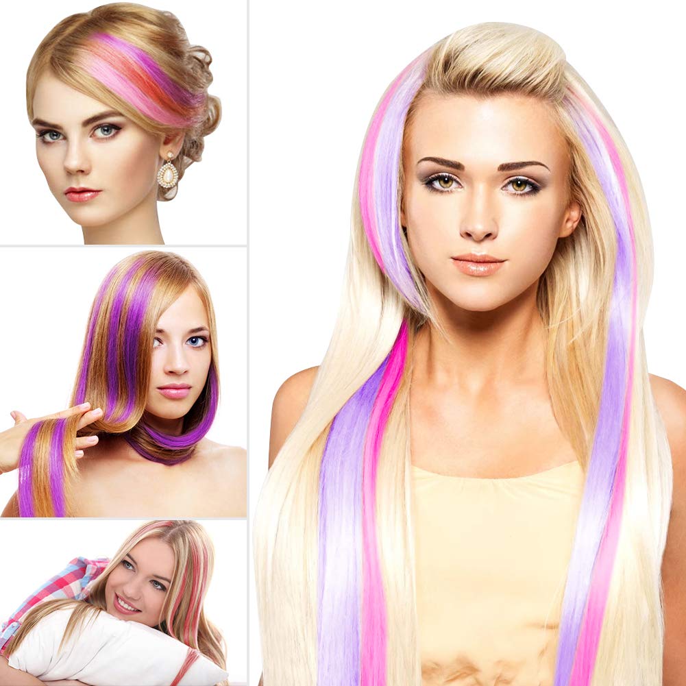 YaFex 12 Pcs Rainbow Clip In Hair Extensions