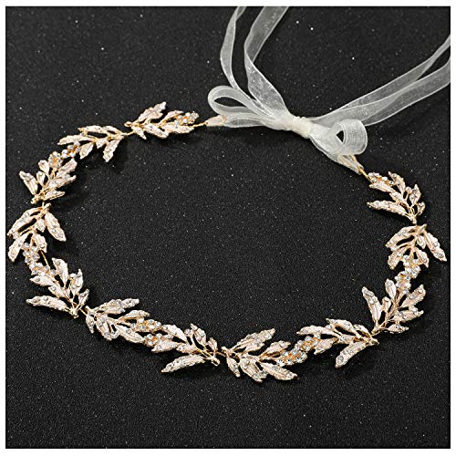 SWEETV Leaf Bridal Headband with Rhinestones