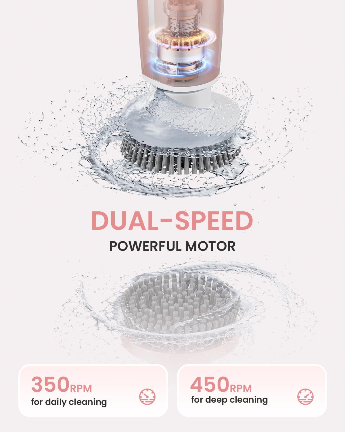 Leebein Electric Spin Scrubber with 4 Angles Remote Control - 8 Brush Heads Pink