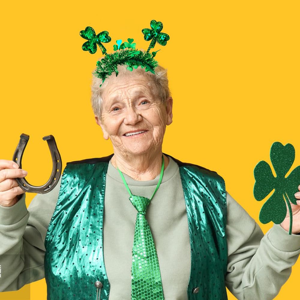 St Patricks Day Green Headbands with Sequin Designs 1 Pack