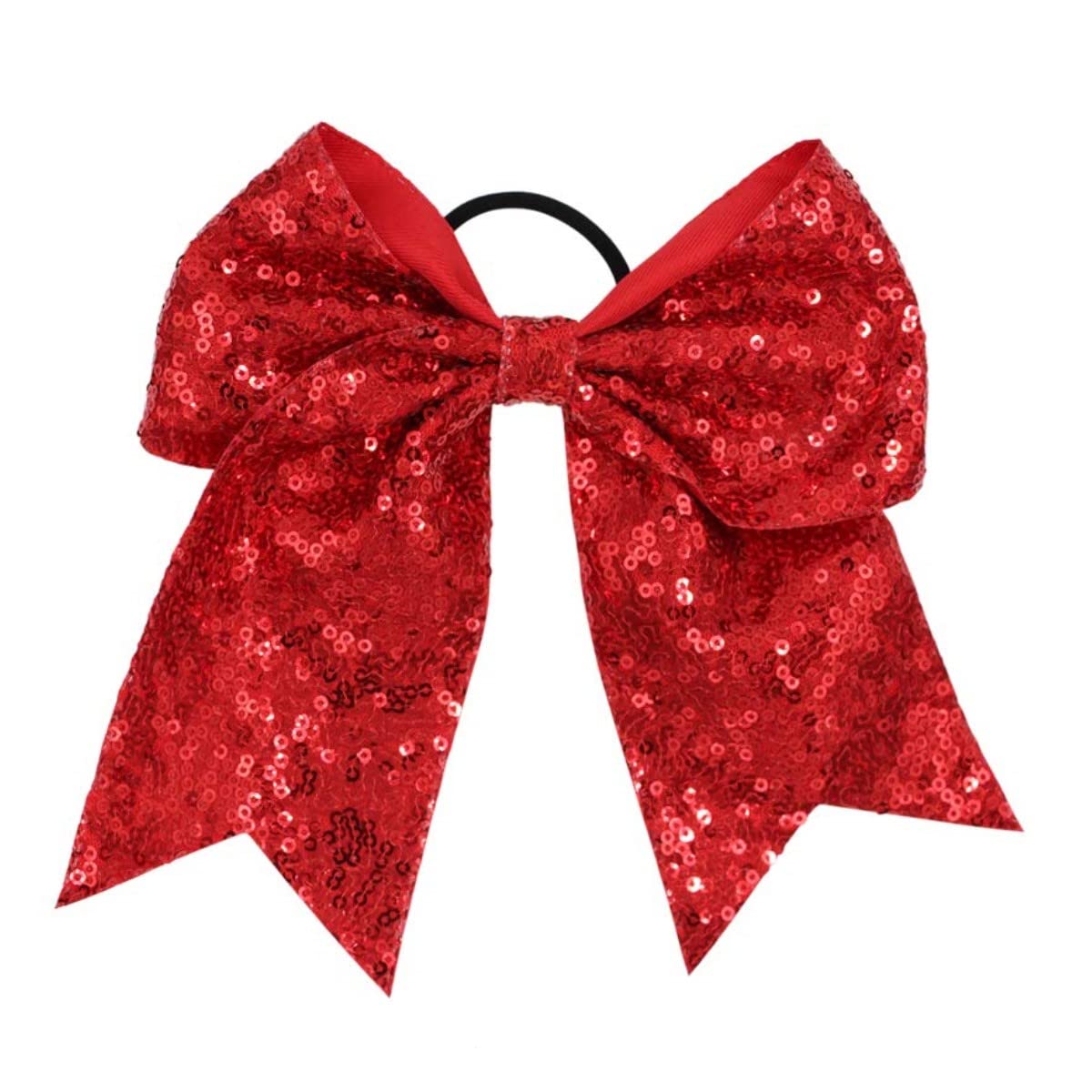 2 PCS 7 Inch Red Sequin Cheer Hair Bows for Teen Girls