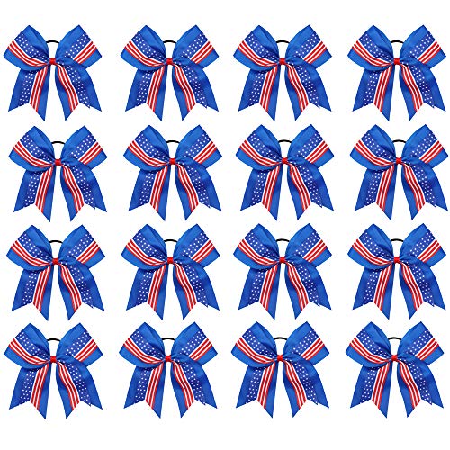 16PCS 8 Inch Cheer Hair Bows with Ponytail Holder