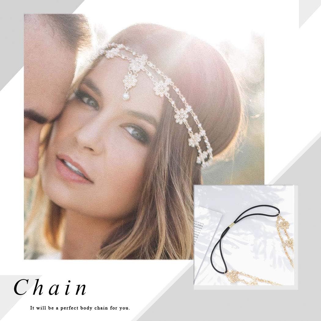 Aceorna Gold Silver Rose Gold Chain Floral Headband for Women
