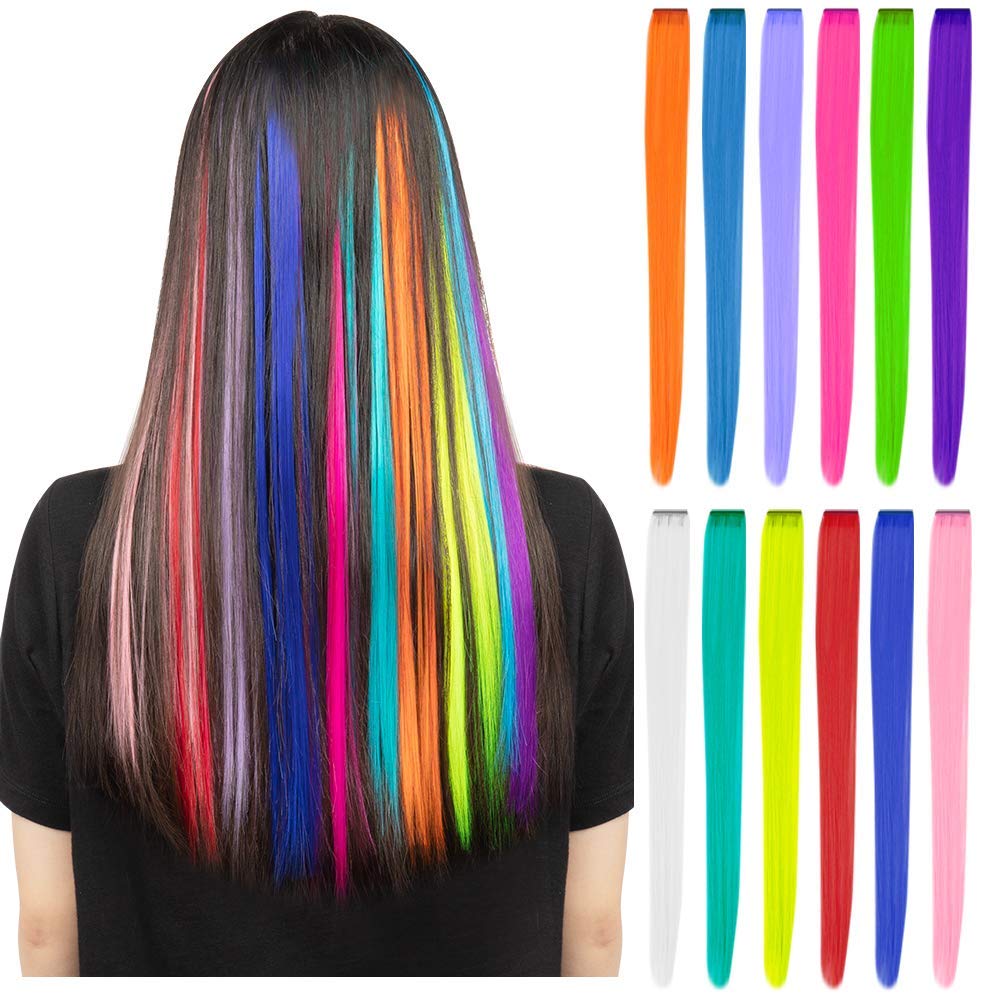 YaFex 12 Pcs Rainbow Clip In Hair Extensions