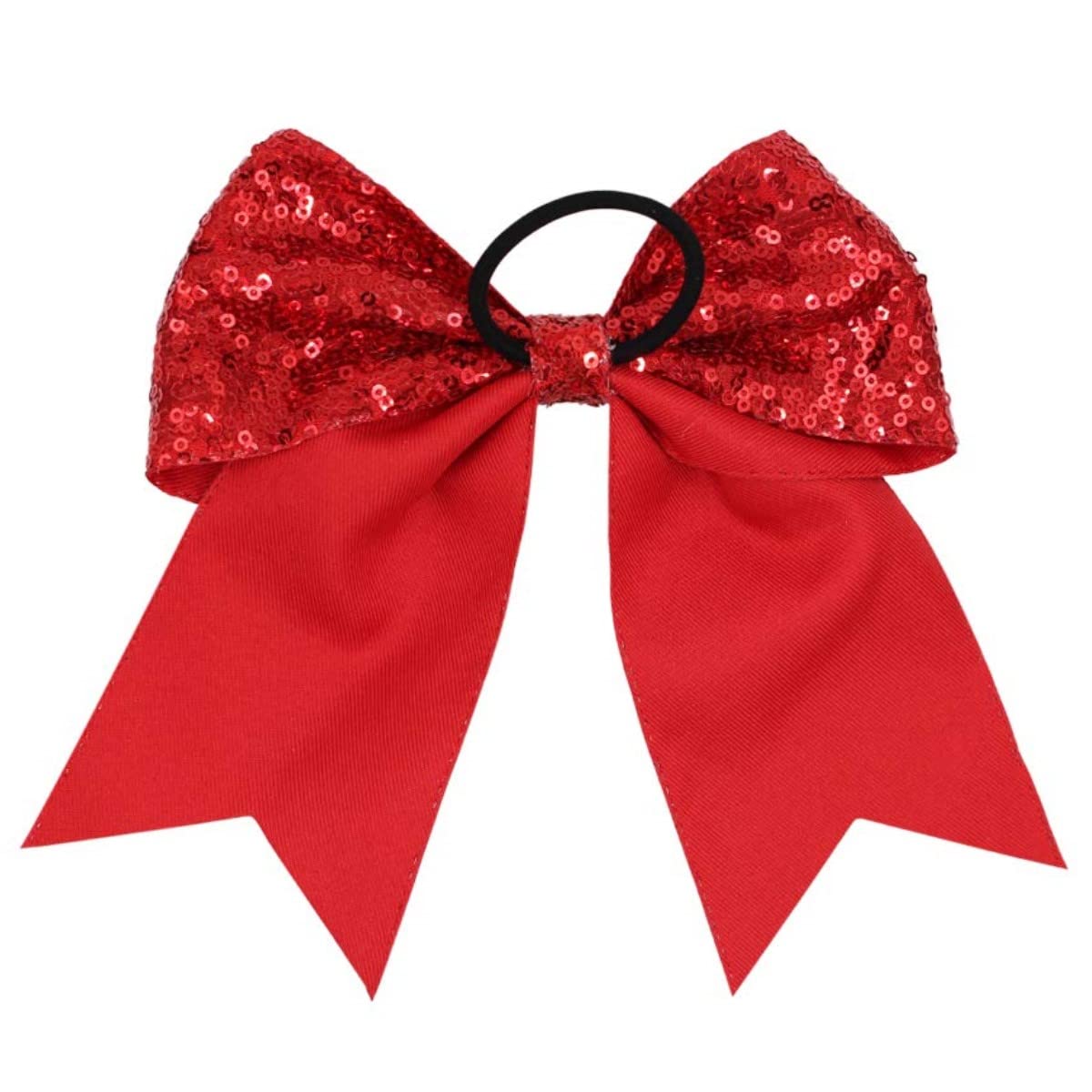 2 PCS 7 Inch Red Sequin Cheer Hair Bows for Teen Girls