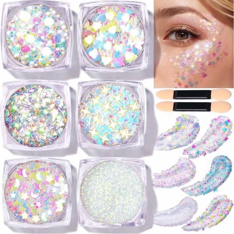 Teenitor 6 Shapes Body Glitter Gel Set