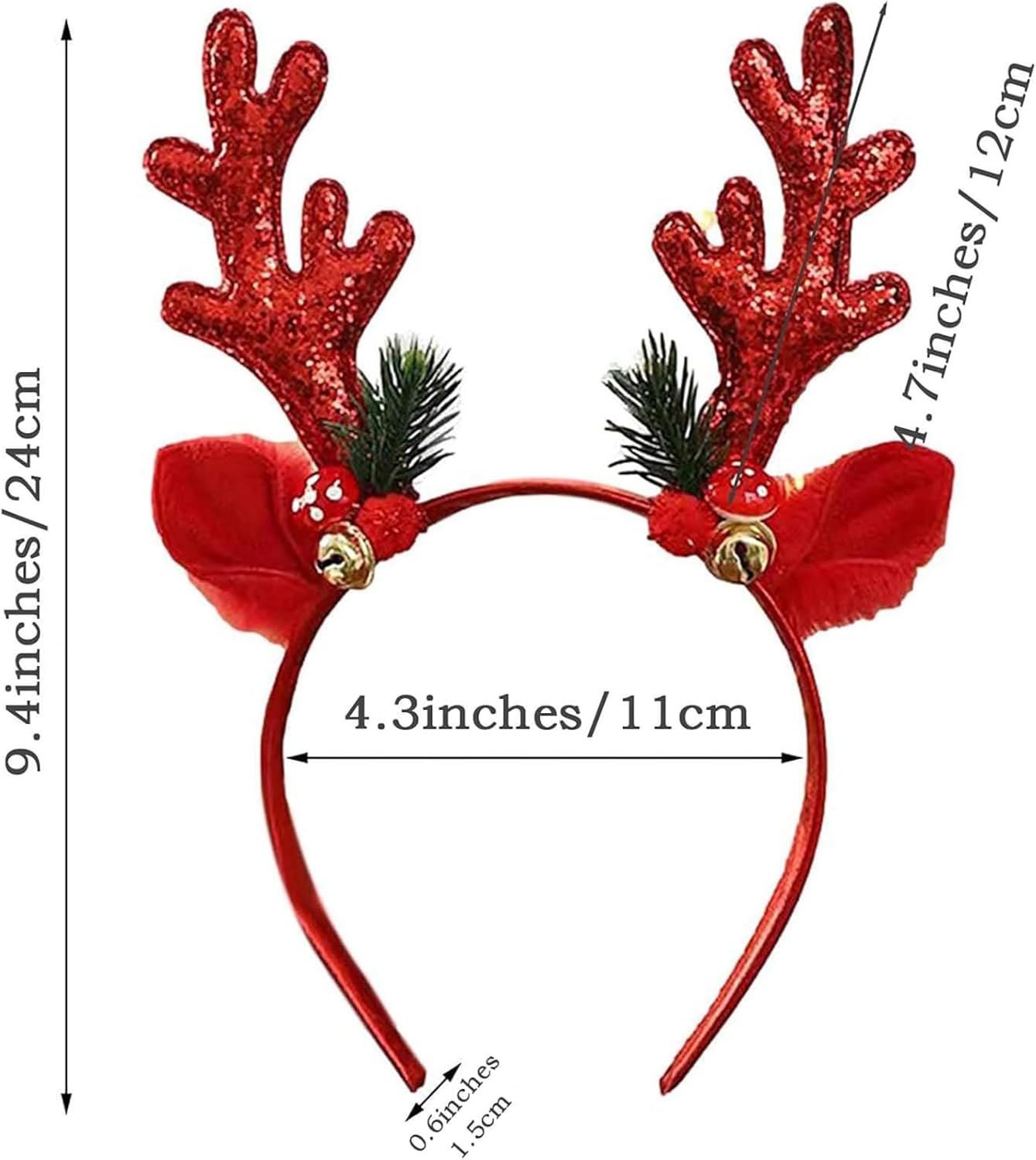 Christmas Red Headband with Elk Antlers and Bells