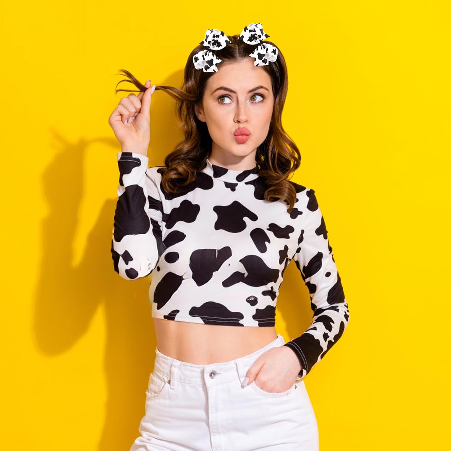 Nuolich 2Pcs Girls Cow Print Hair Clips 4 Inch