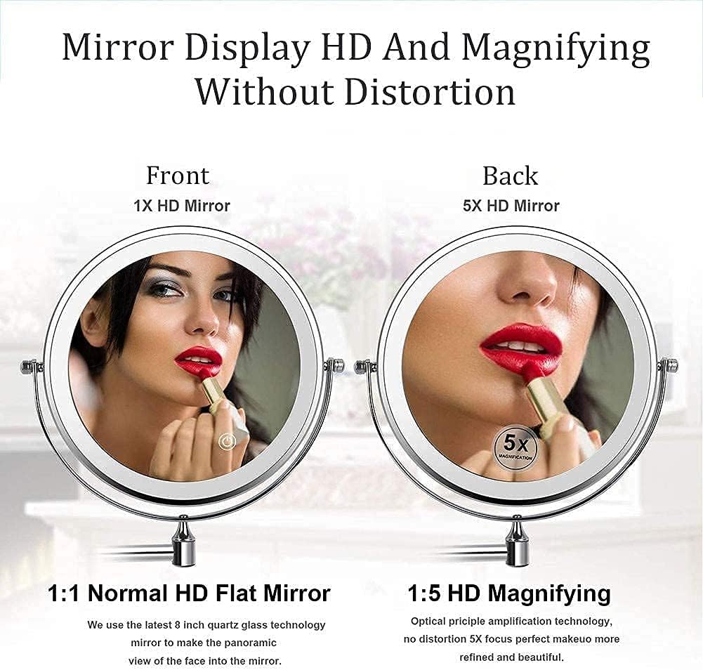 USB Rechargeable Wall Mounted Makeup Mirror with 5X Magnification