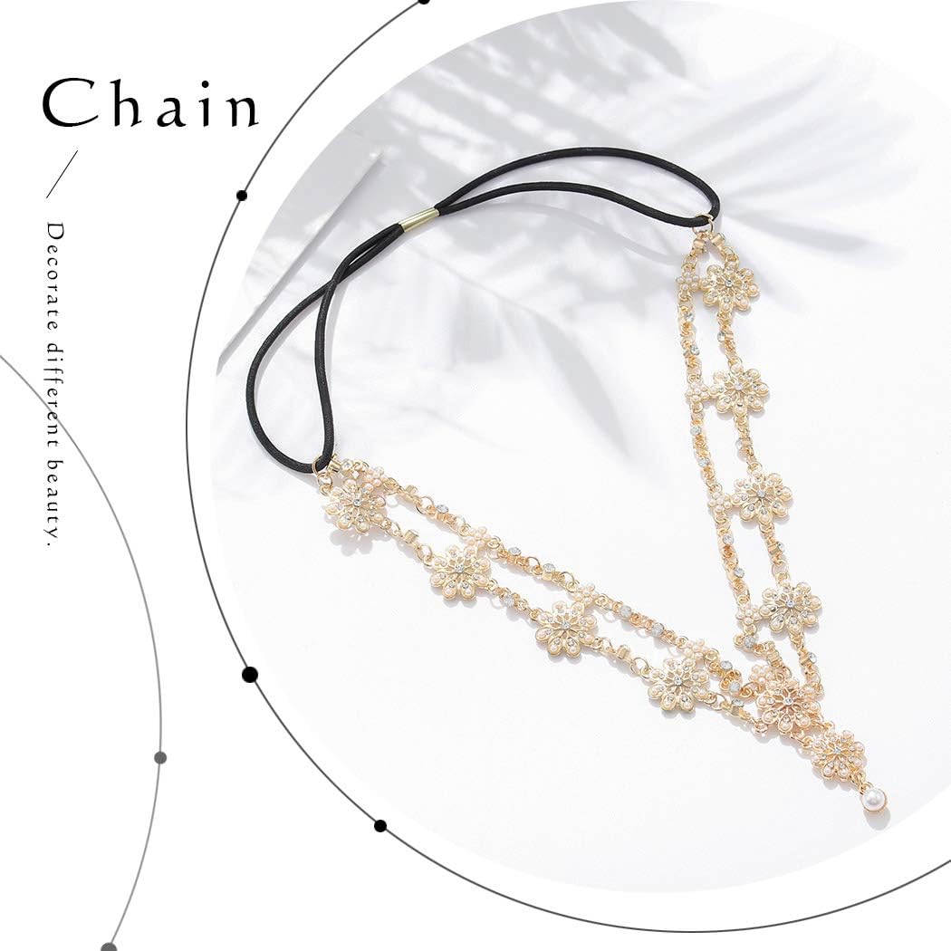 Aceorna Gold Silver Rose Gold Chain Floral Headband for Women