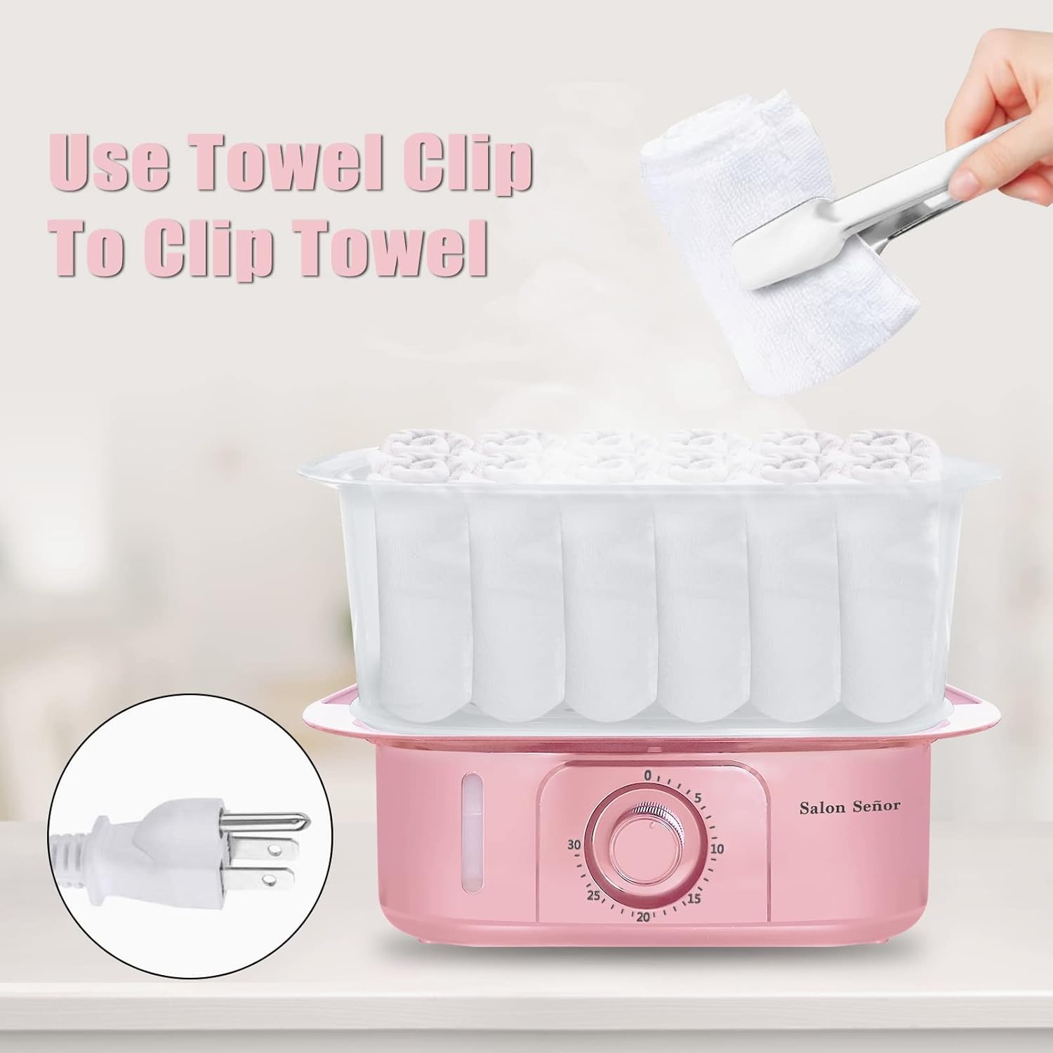 Pink Towel Steamer with Auto Off Timer for Home Spa Use