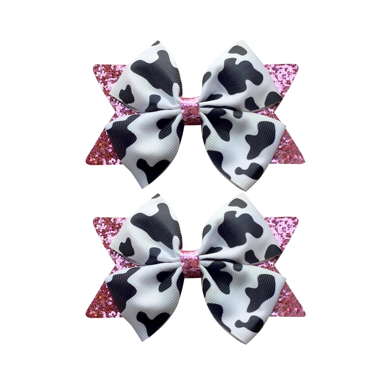 GFLPO 2Pcs Cow Print Hair Bow Clips for Girls