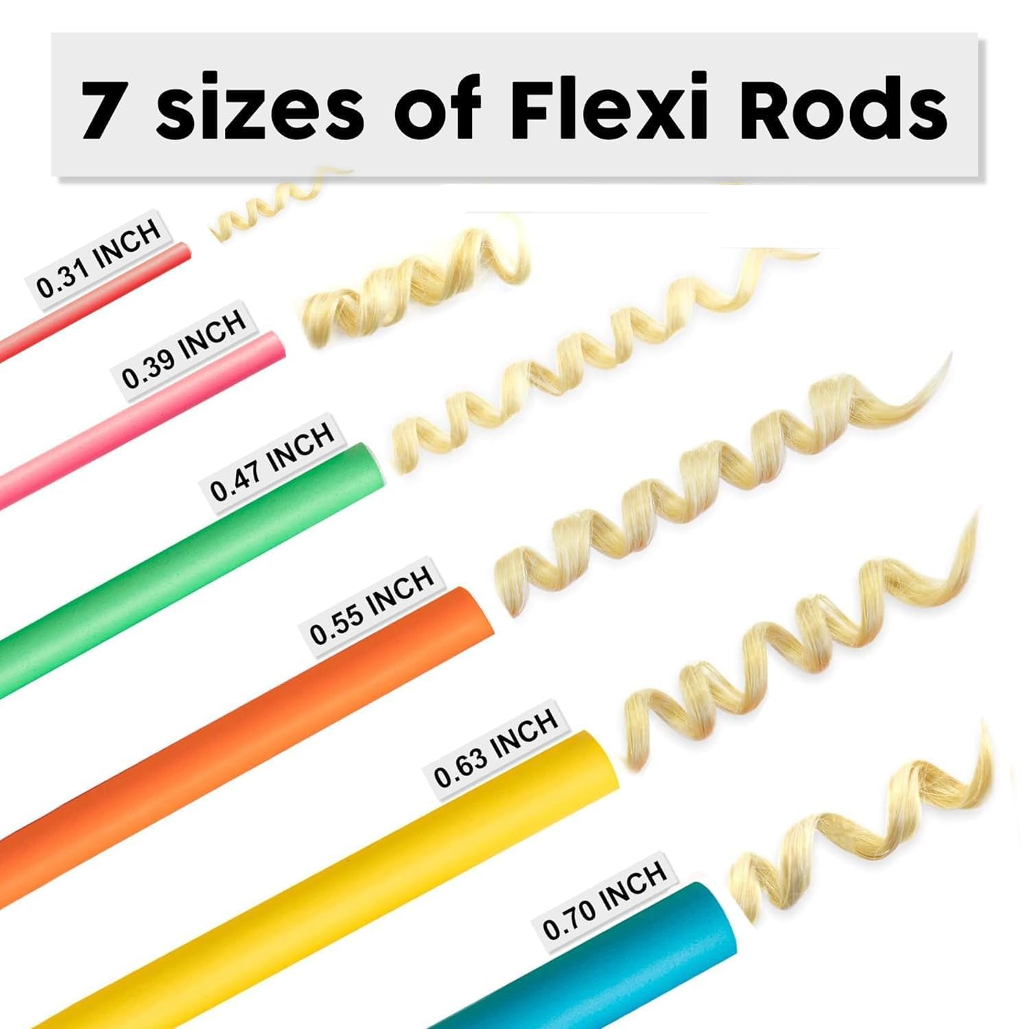 42 Pcs 7 Flexible Rods Heatless Curlers 3 In 1 Set Gray
