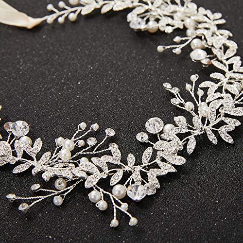 SWEETV Crystal Wedding Headband with Pearls and Rhinestones