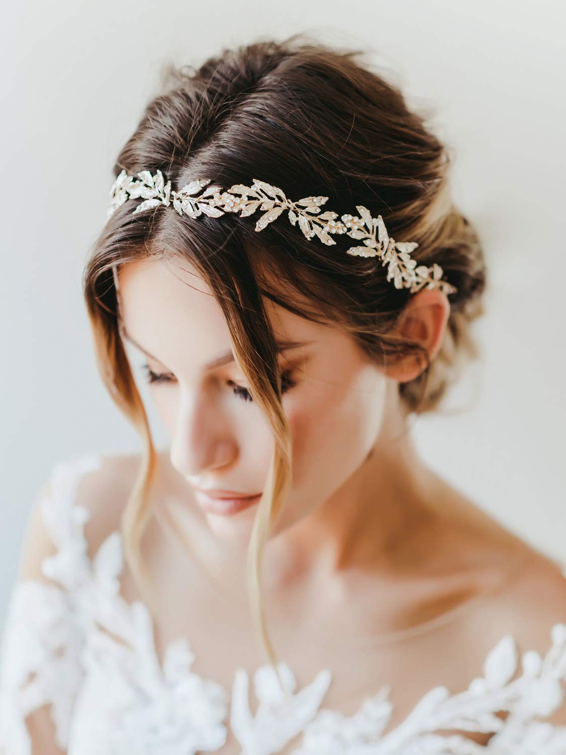 SWEETV Leaf Bridal Headband with Rhinestones