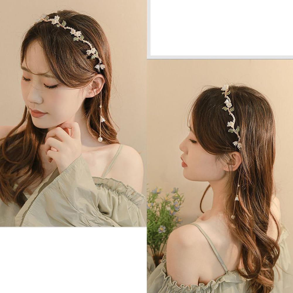 AHONEY Floral Headband with Gold Leaf and Crystals