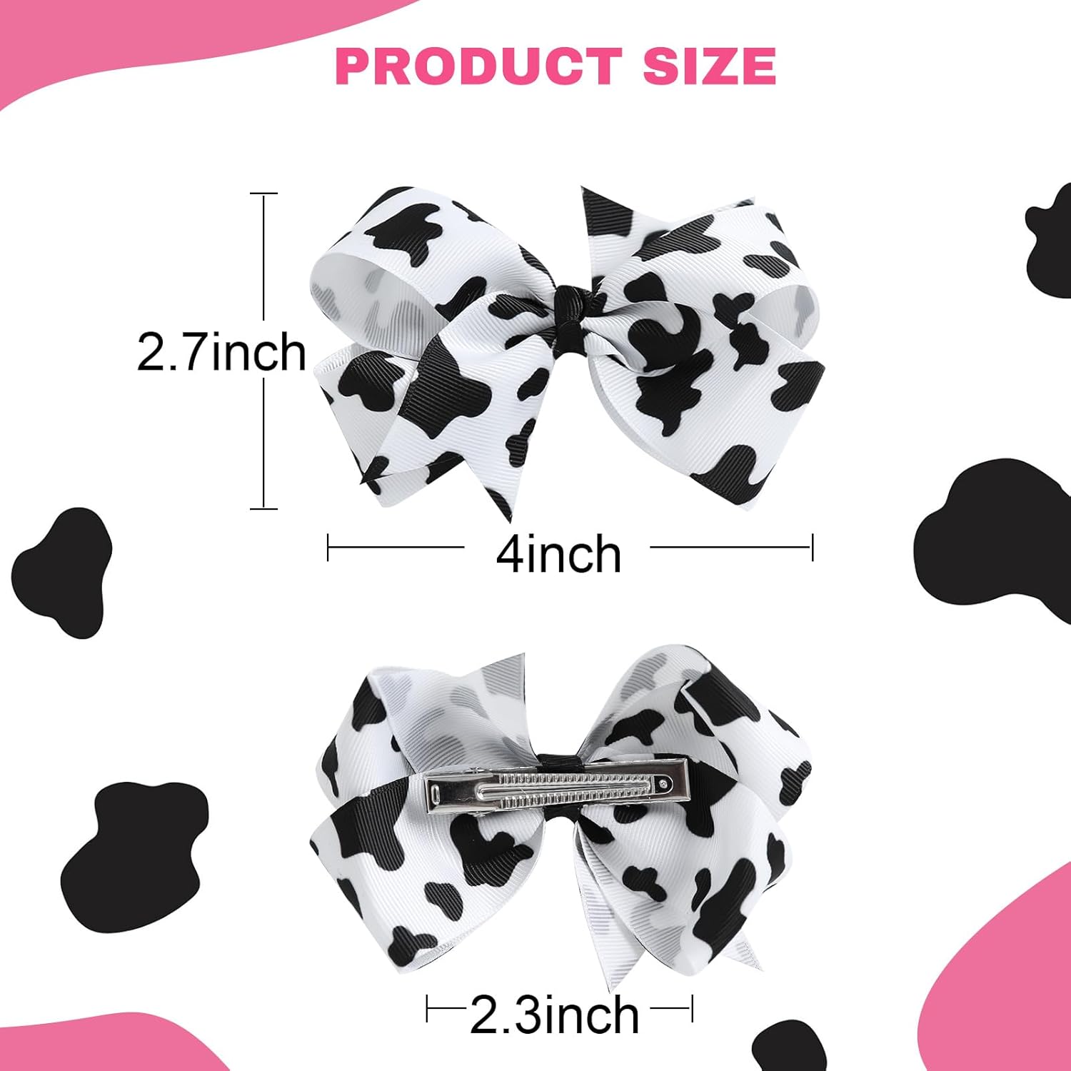 Nuolich 2Pcs Girls Cow Print Hair Clips 4 Inch
