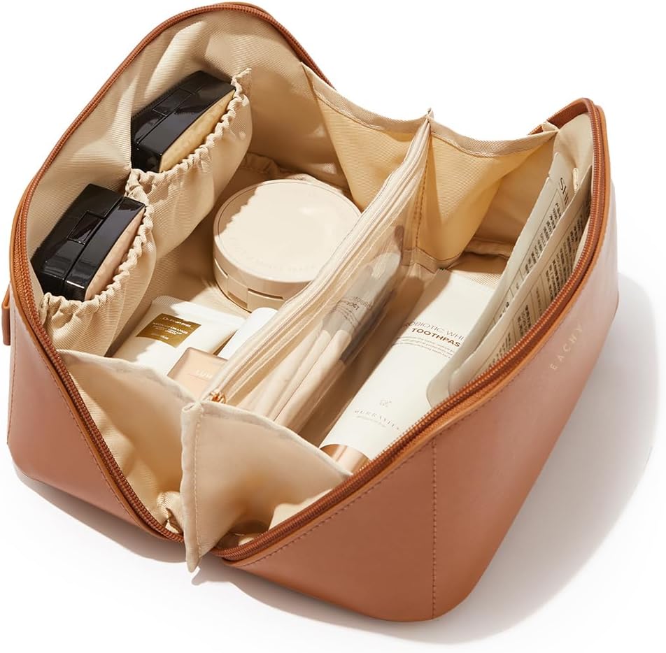 EACHY Large Capacity Waterproof Makeup Bag with Divider and Handle