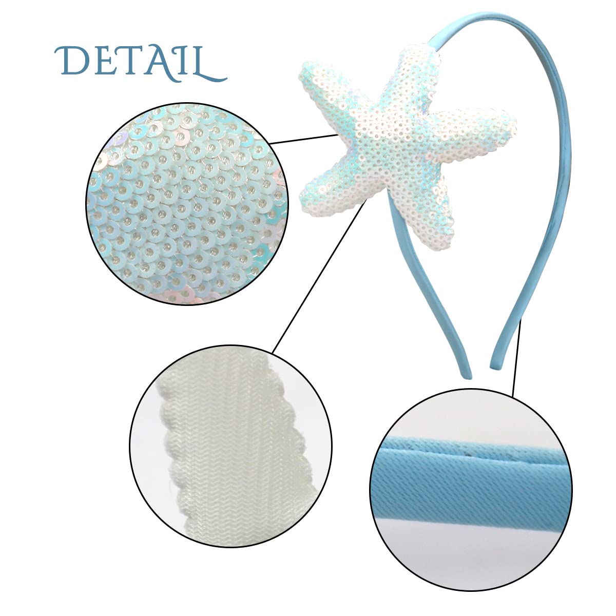 Totelux Blue Starfish Sequins Headband for Women Girls