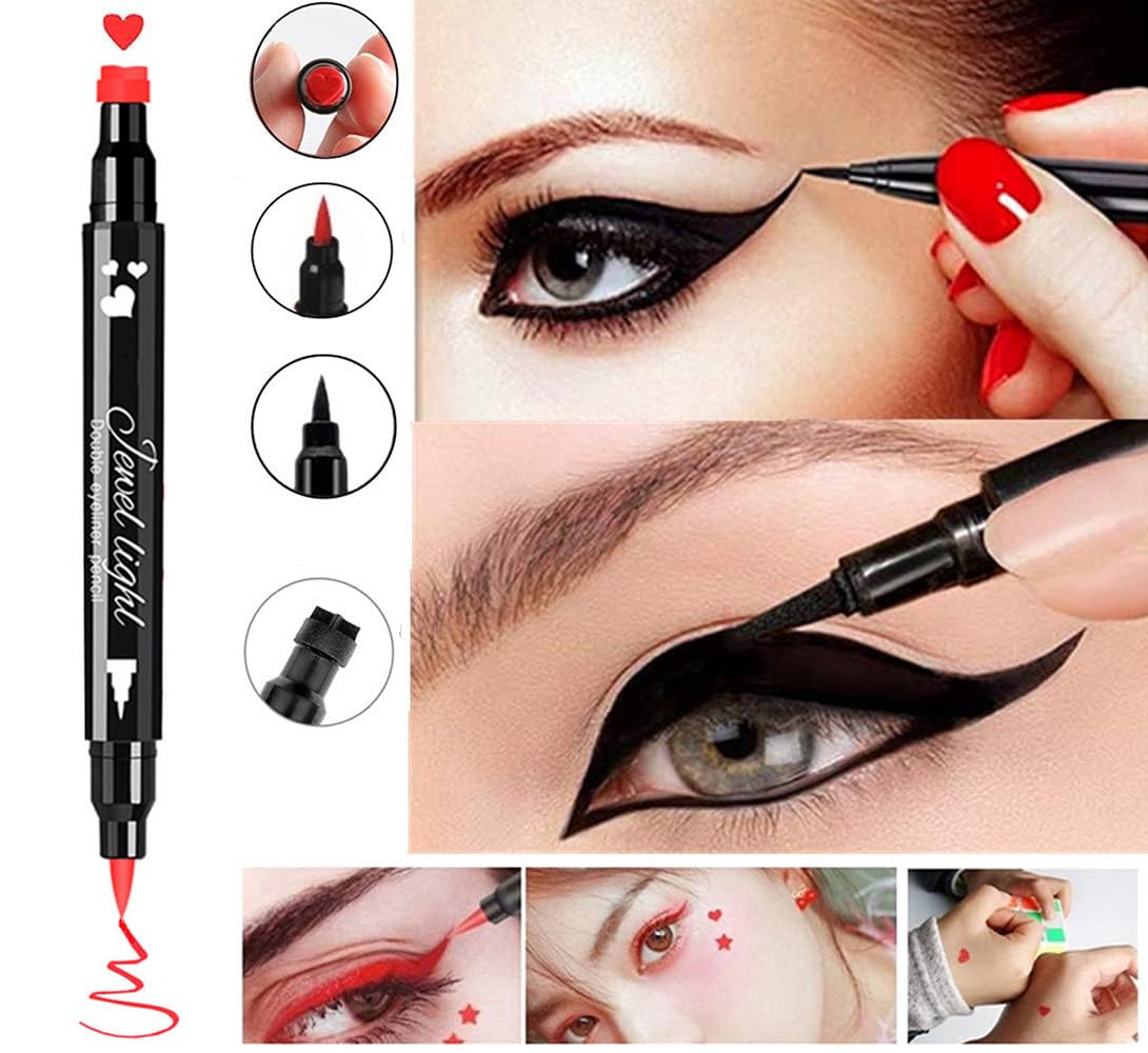 Go Ho 2PCS Waterproof Liquid Eyeliner Stamps Black Red Heart Design