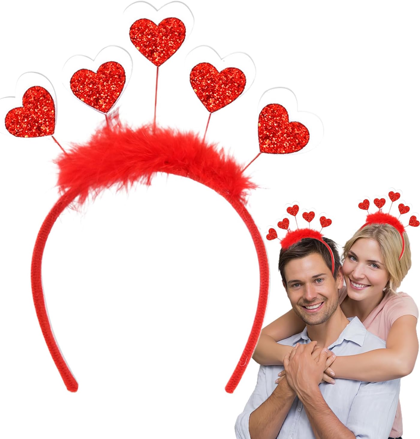 Valentines Day Glitter Heart Headband for Women