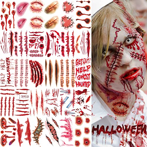 VANTATY 215 PCS 30 Sheets 3D Fake Scars Temporary Halloween Makeup Kit