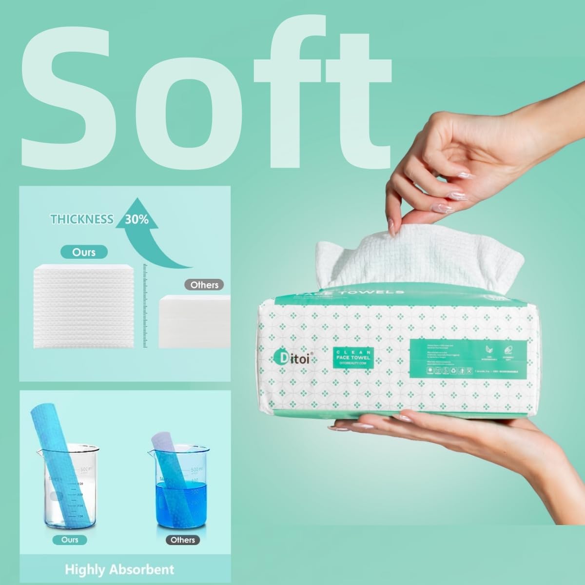 Ditoi Ultra Soft Thick Face Wipes 180 Count Eco-Friendly