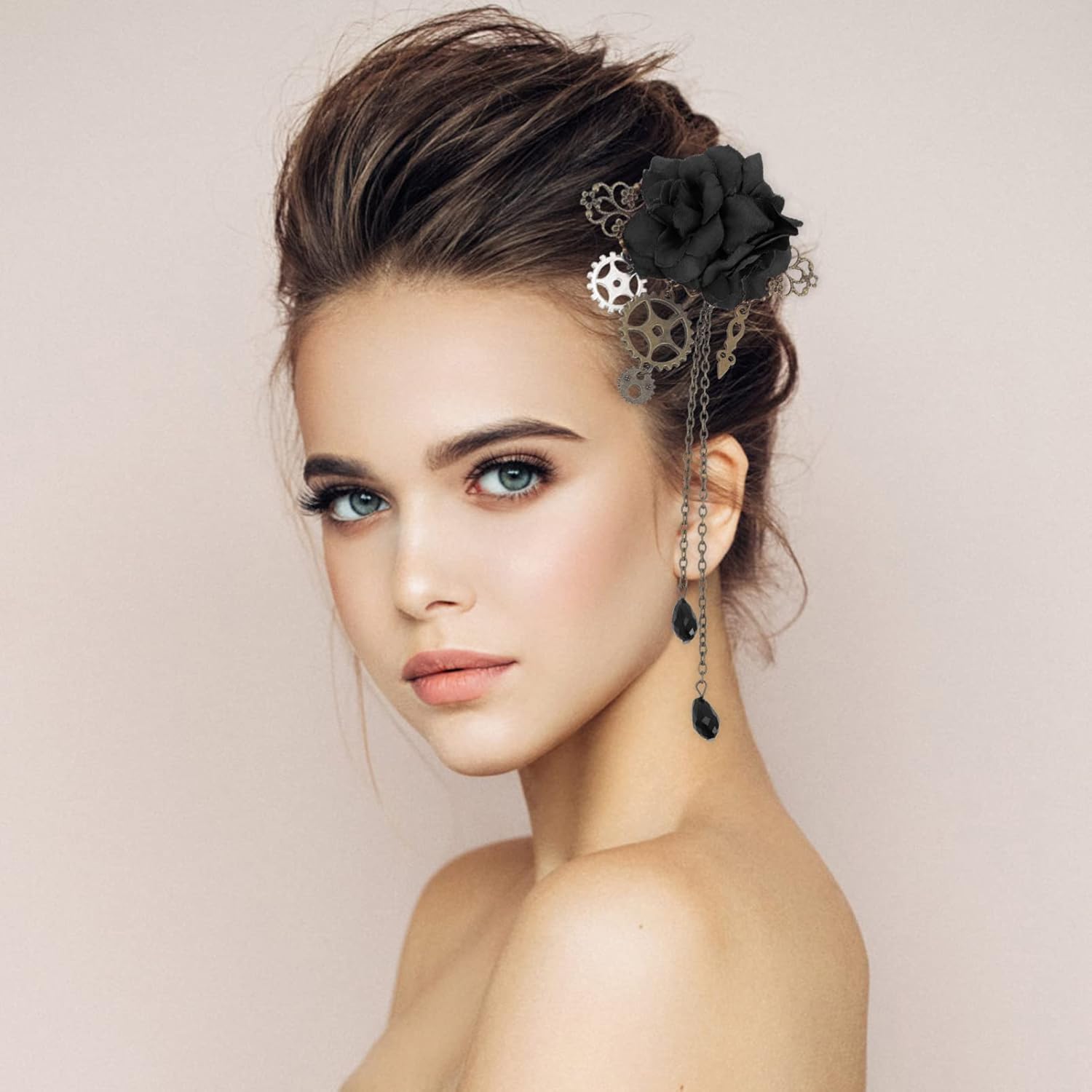 Beaupretty Steampunk Tassel Hair Clips with Rose and Chain Design