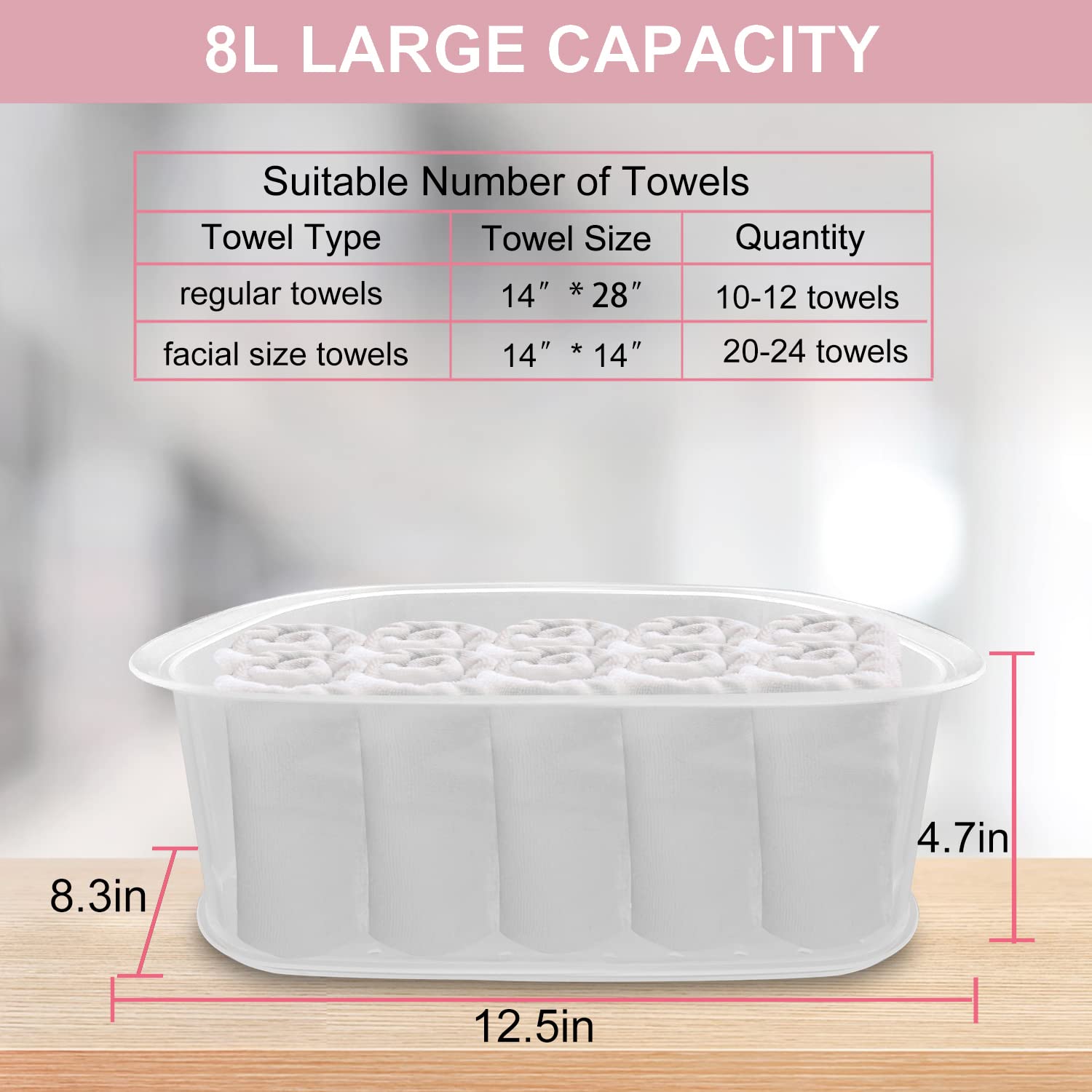 Pink Towel Steamer with Auto Off Timer for Home Spa Use