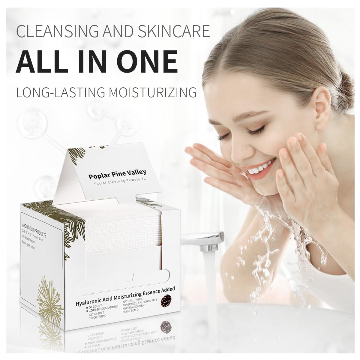 Poplar Pine Valley Hyaluronic Acid Facial Cleaning Towels 50 Ct