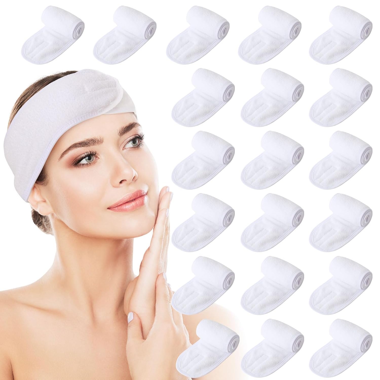20 Pack Spa Facial Headband for Face Wash Makeup