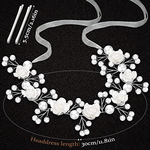 Tanfeine Princess Headband with Pearls and White Flowers for Girls First Communion