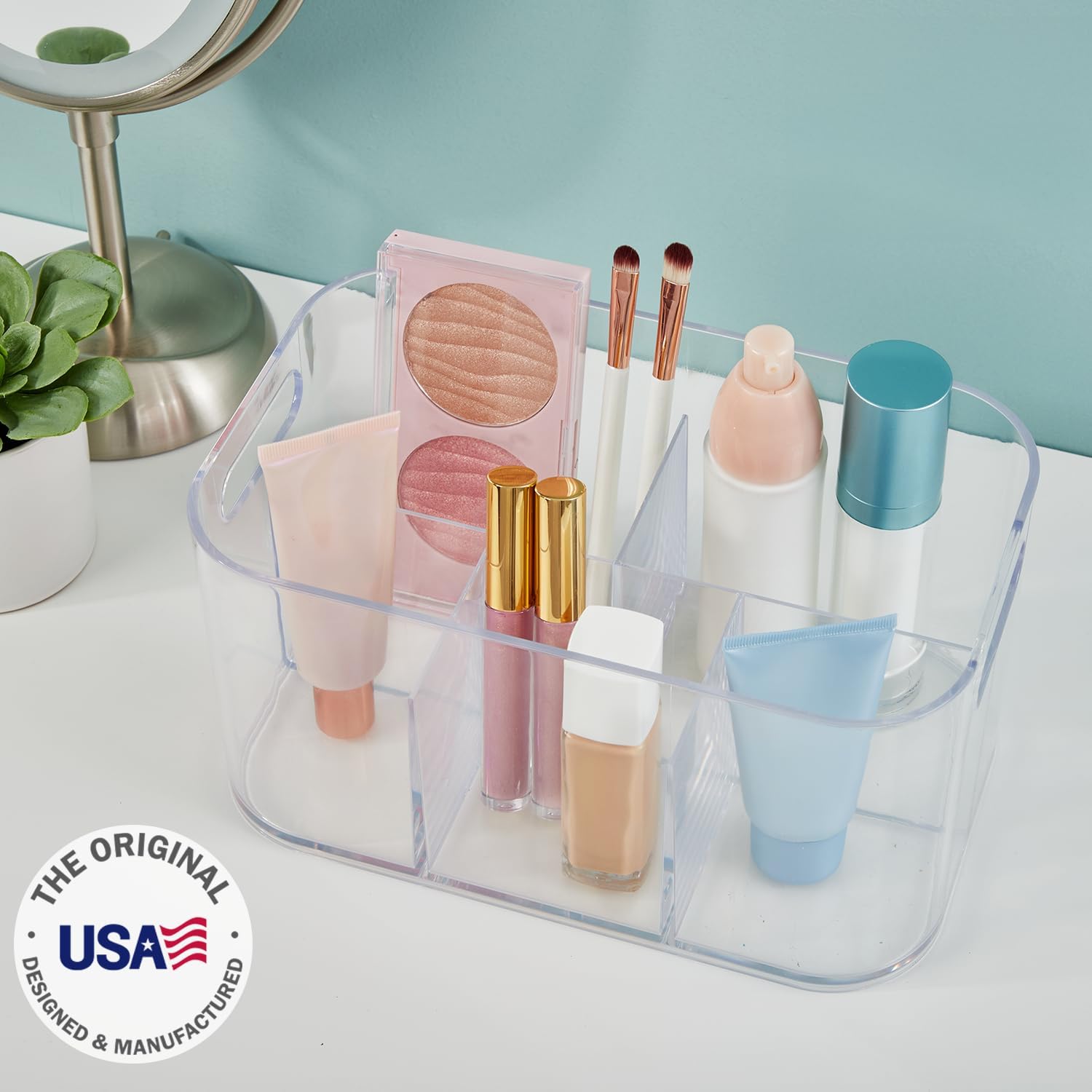 STORi Bliss 5-Compartment Makeup Organizer Clear Plastic Rectangular BPA-Free USA Made