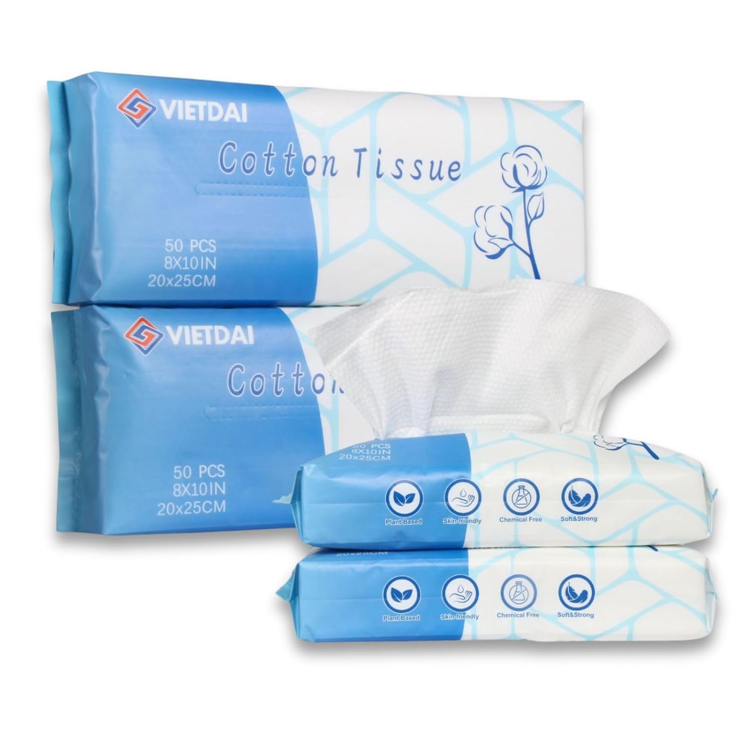 VIETDAI Face Towelettes - 4 Pack Ultra Soft for Sensitive Skin