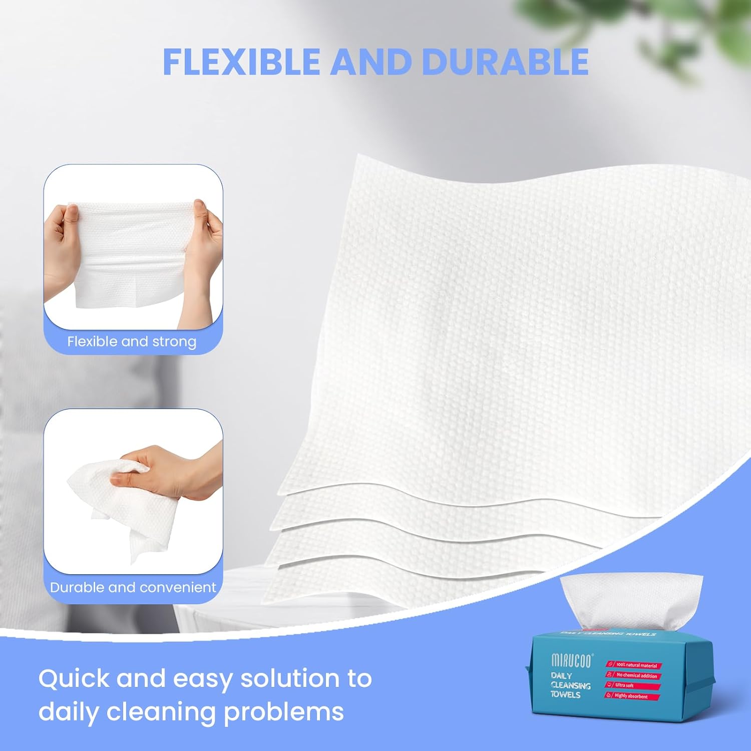 MIRUCOO 100 Sheet Organic Viscose Facial Towels