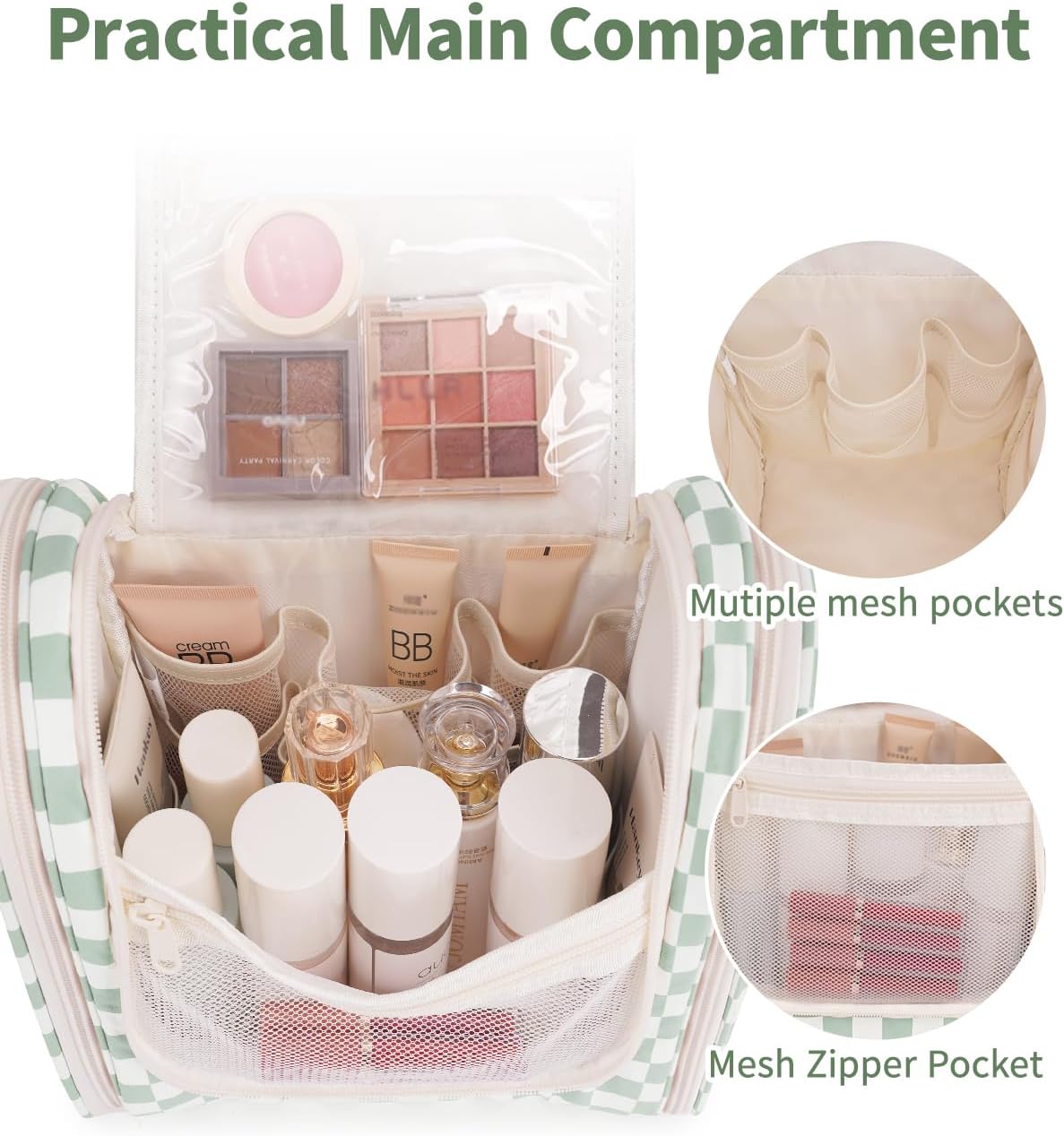 Narwey Checked Hanging Travel Toiletry Bag for Women