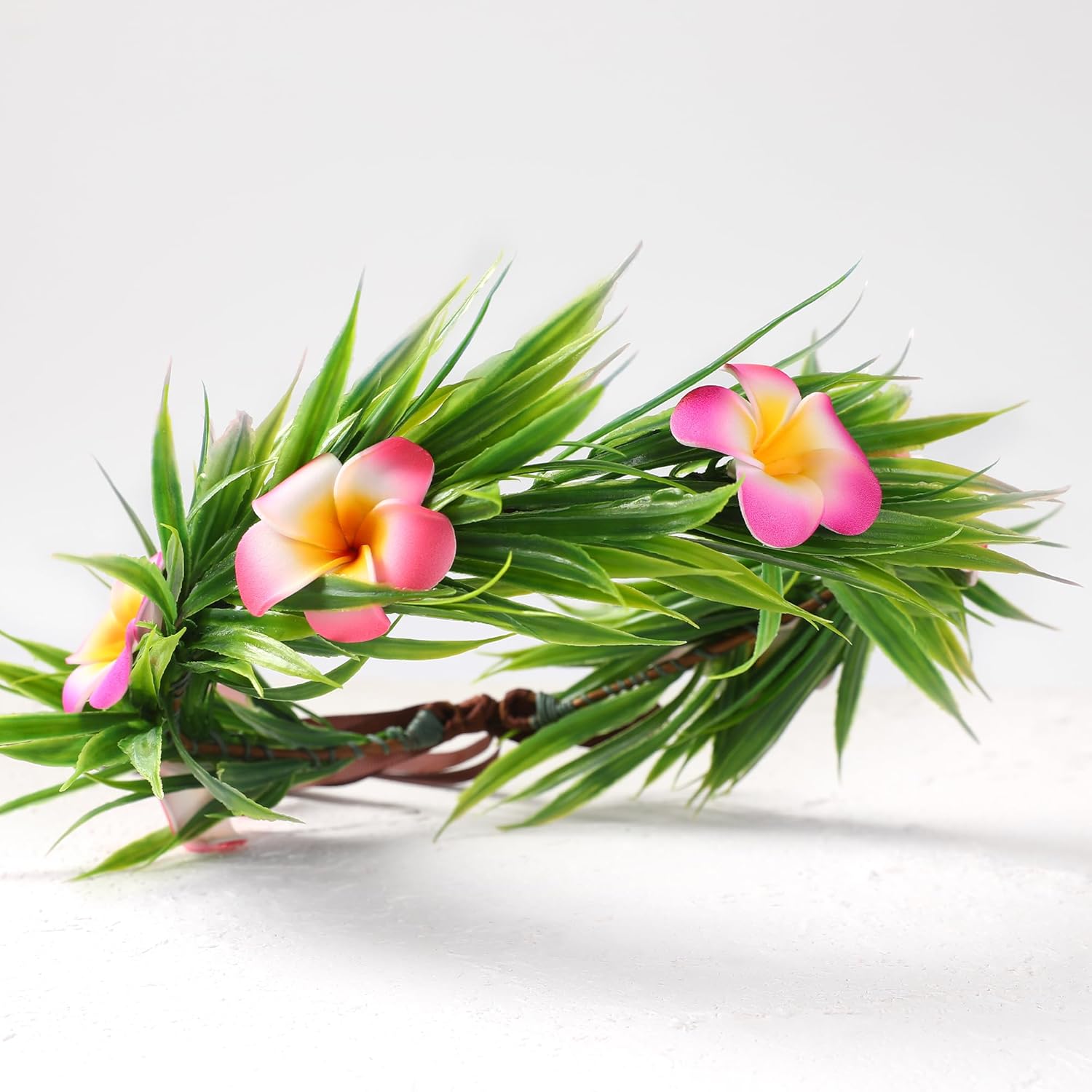 Hawaiian Flower Crown Headband - 3 Pcs Plumeria Hair Clips