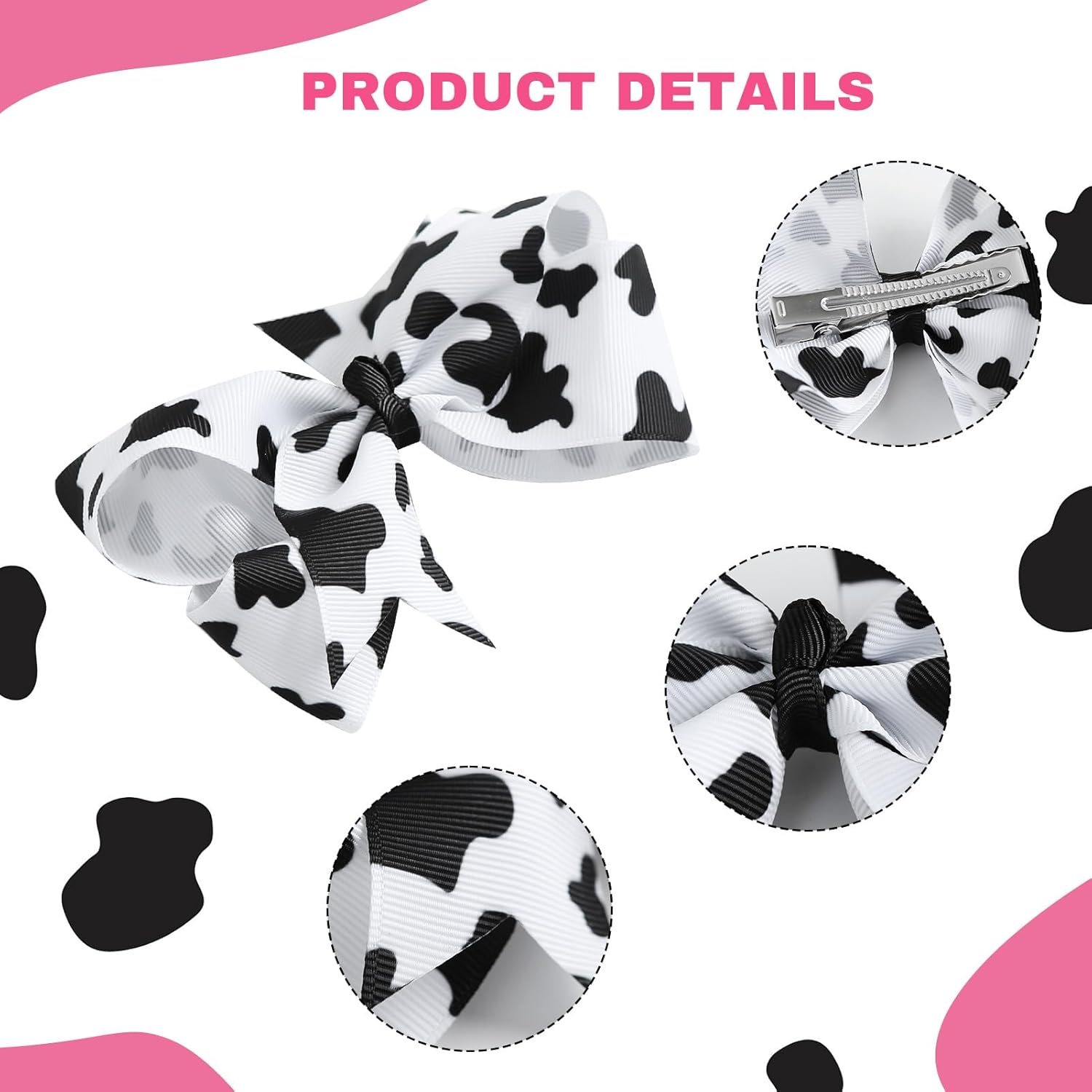 Nuolich 2Pcs Girls Cow Print Hair Clips 4 Inch